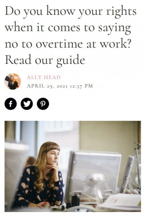 Get Legally Speaking blog image - Marie Claire - Overtime