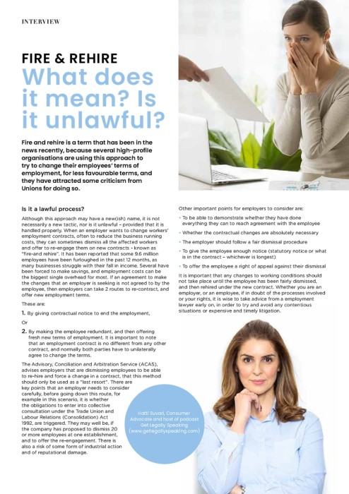 Get Legally Speaking blog image - Close Up - Fire & Rehire